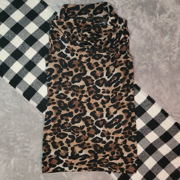 ❄️ M | Candy Couture | Sleeveless Leopard Cowl Neck Sweater - Picture 1 of 5